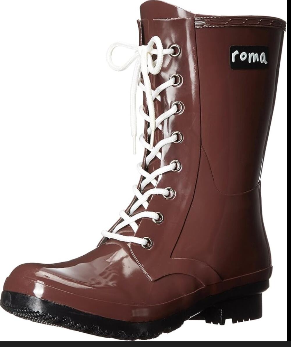 Roma Epaga Combat Mid Rain Boots 10 NWT Brown Mid Calf Wellies Lace Up